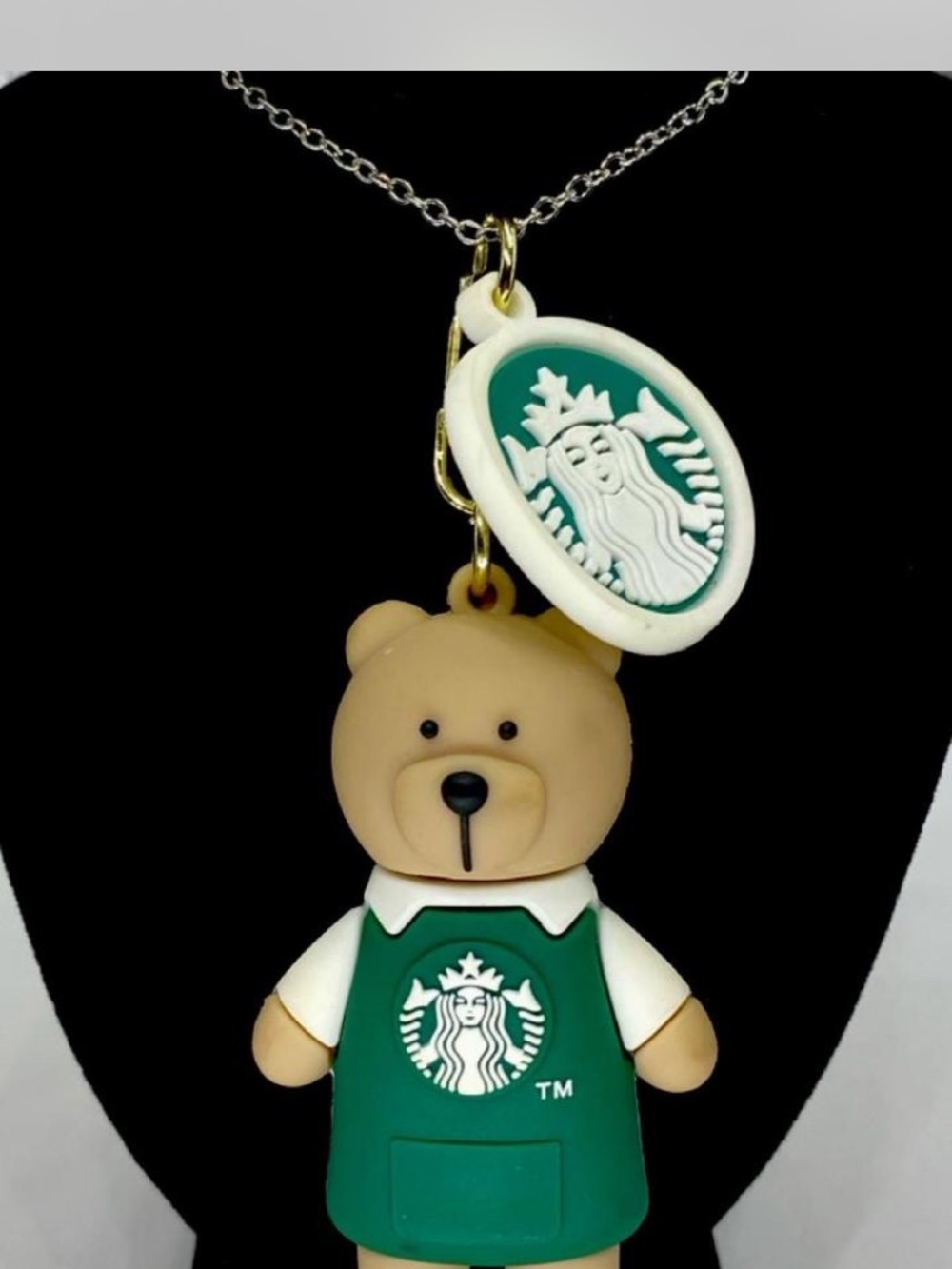 *** Starbucks ^^^ Jade Green Bear” Statement Pendant Necklace *** Custom ^